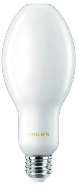 Weiße Philips-Glühbirne mit metallischer Schraubfassung, steht senkrecht.