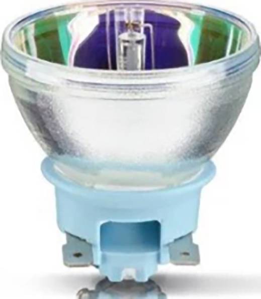 Eine Farb-Glühbirne mit reflektierender Schicht und blauem Sockel, die Licht in verschiedenen Tönen reflektiert.