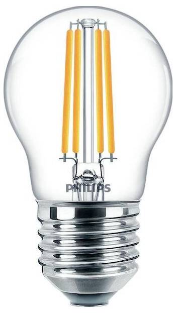 Eine moderne LED-Glühbirne mit klarer Glasoberfläche zeigt orangefarbene Leuchtfäden. Geeignet für energiesparende Beleuchtung.