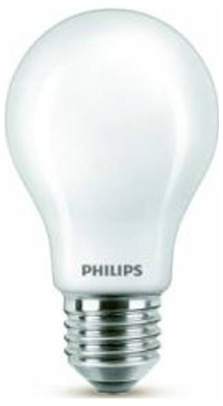 Glühbirne von Philips, weiße Oberfläche, Standardform, Metallfassung.