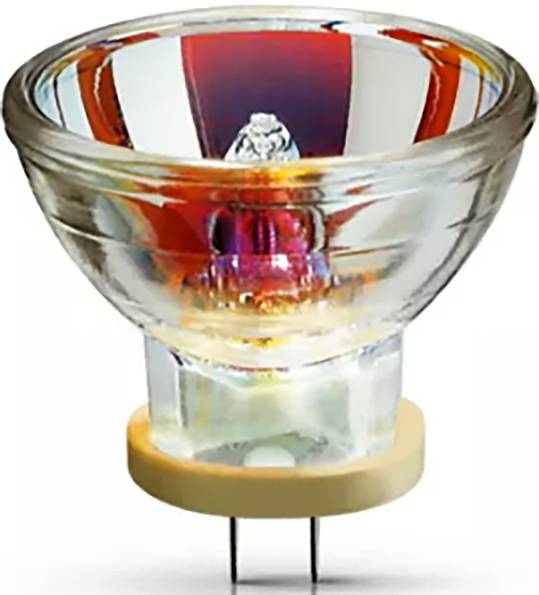 Halogen-Reflektorlampe mit GU5.3 Sockel aus Glas, zeigt die inneren Komponenten und Reflektorschicht.