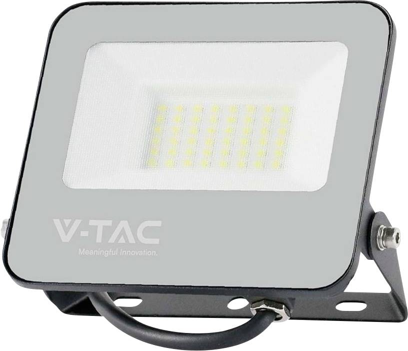 LED-Flutlicht von V-TAC mit rechteckigem Design und 30 LEDs, montiert auf einem verstellbaren Ständer.