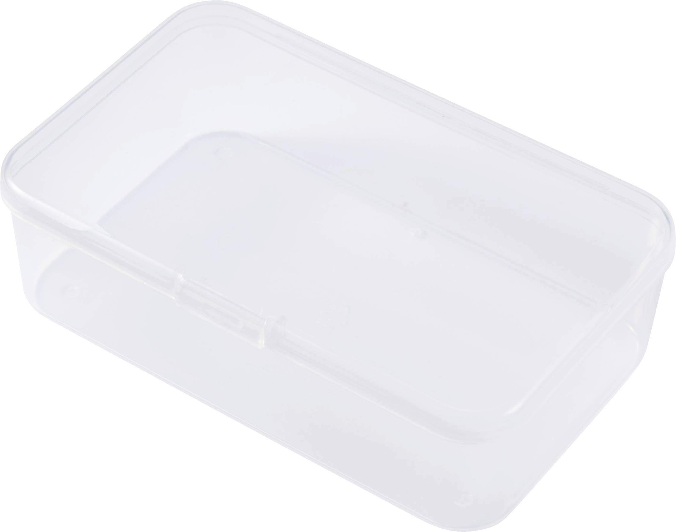 Durchsichtige Plastikbox mit einfachem rechteckigem Design.