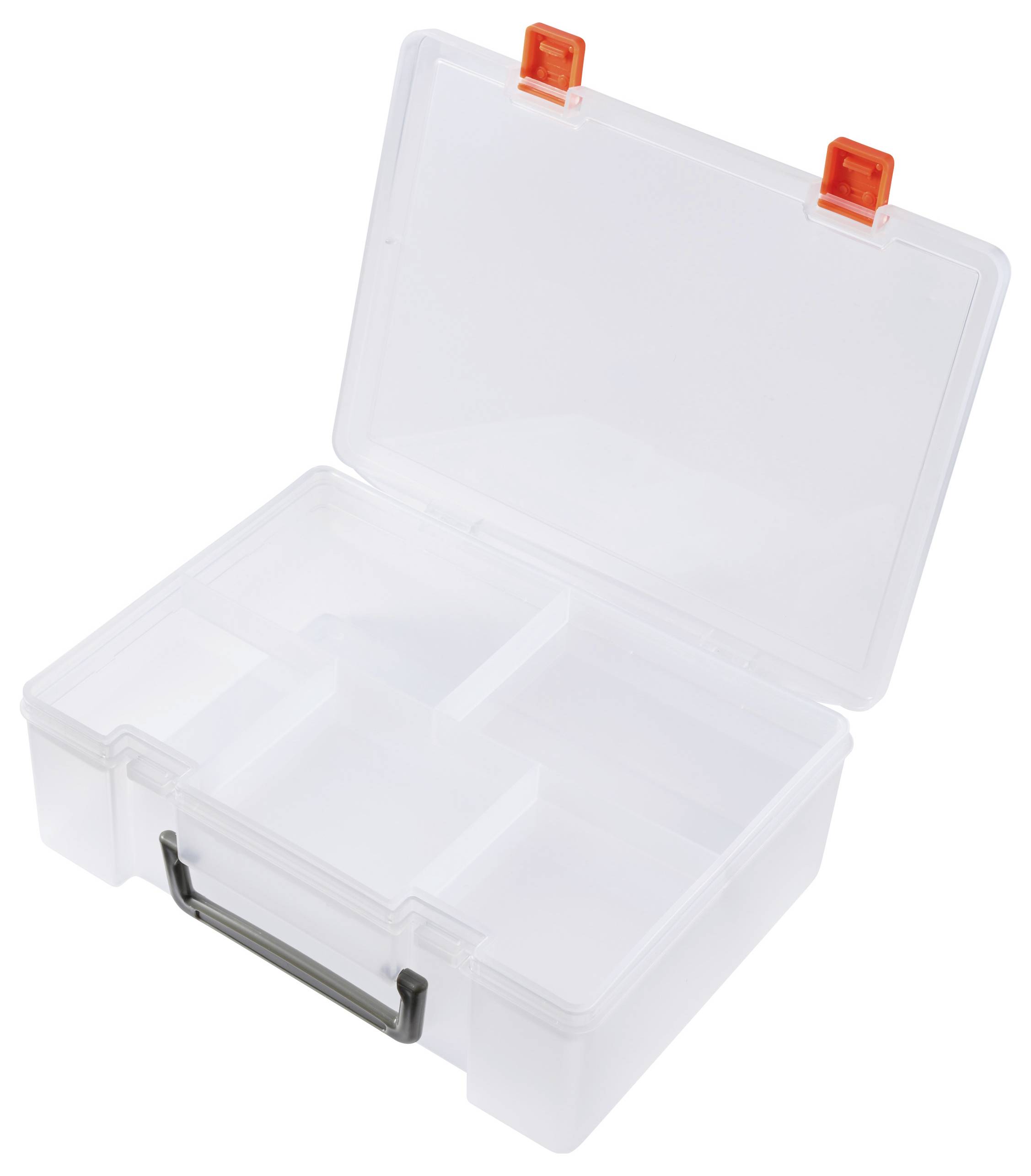 TRU COMPONENTS Sortimentskasten (L x B x H) 250 x 190 x 80mm Anzahl Fächer: 6 variable Unterteilung, inkl. Handgriff Inhalt 1St.