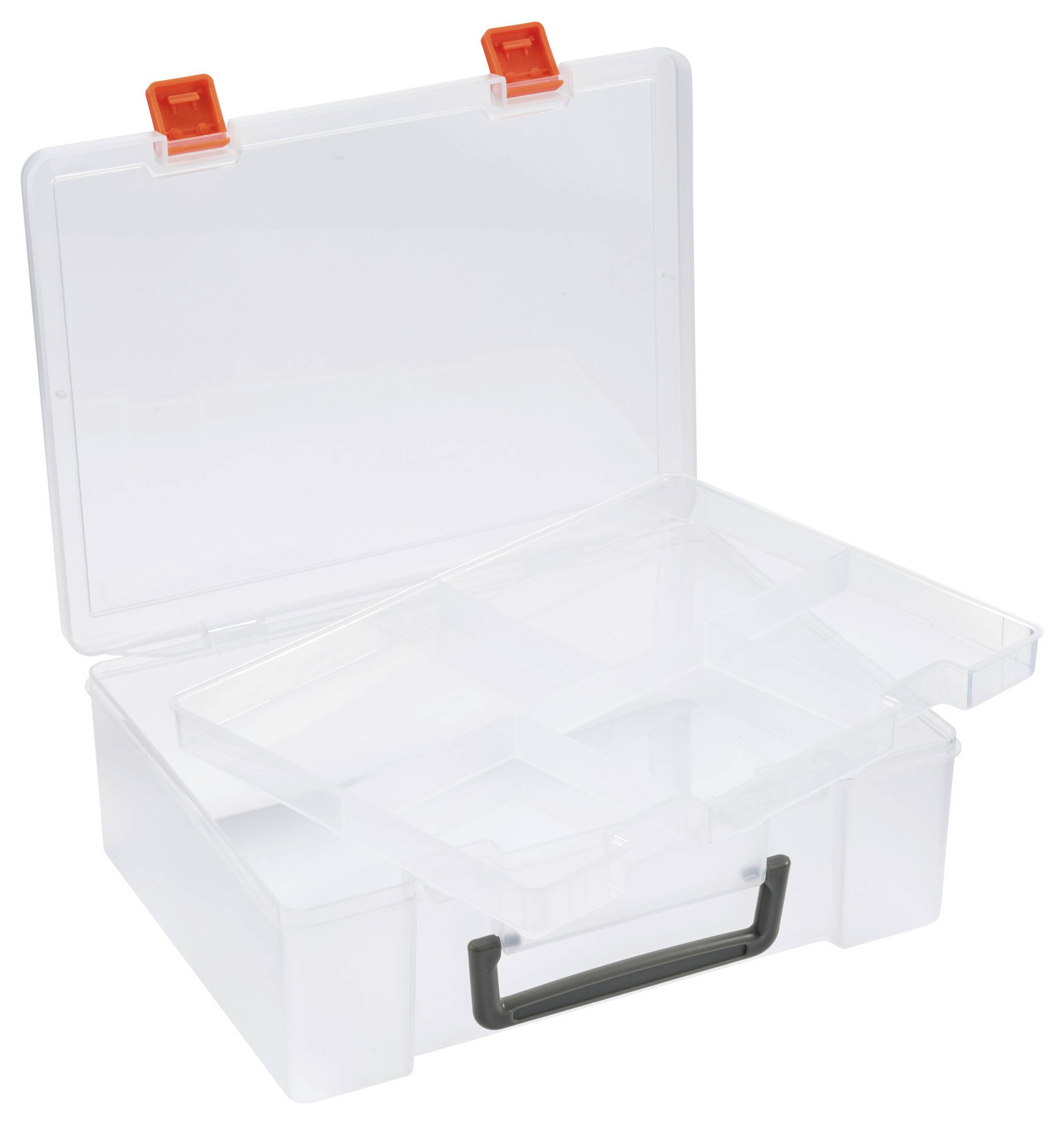 TRU COMPONENTS Sortimentskasten (L x B x H) 250 x 190 x 80mm Anzahl Fächer: 6 variable Unterteilung, inkl. Handgriff Inhalt 1St.