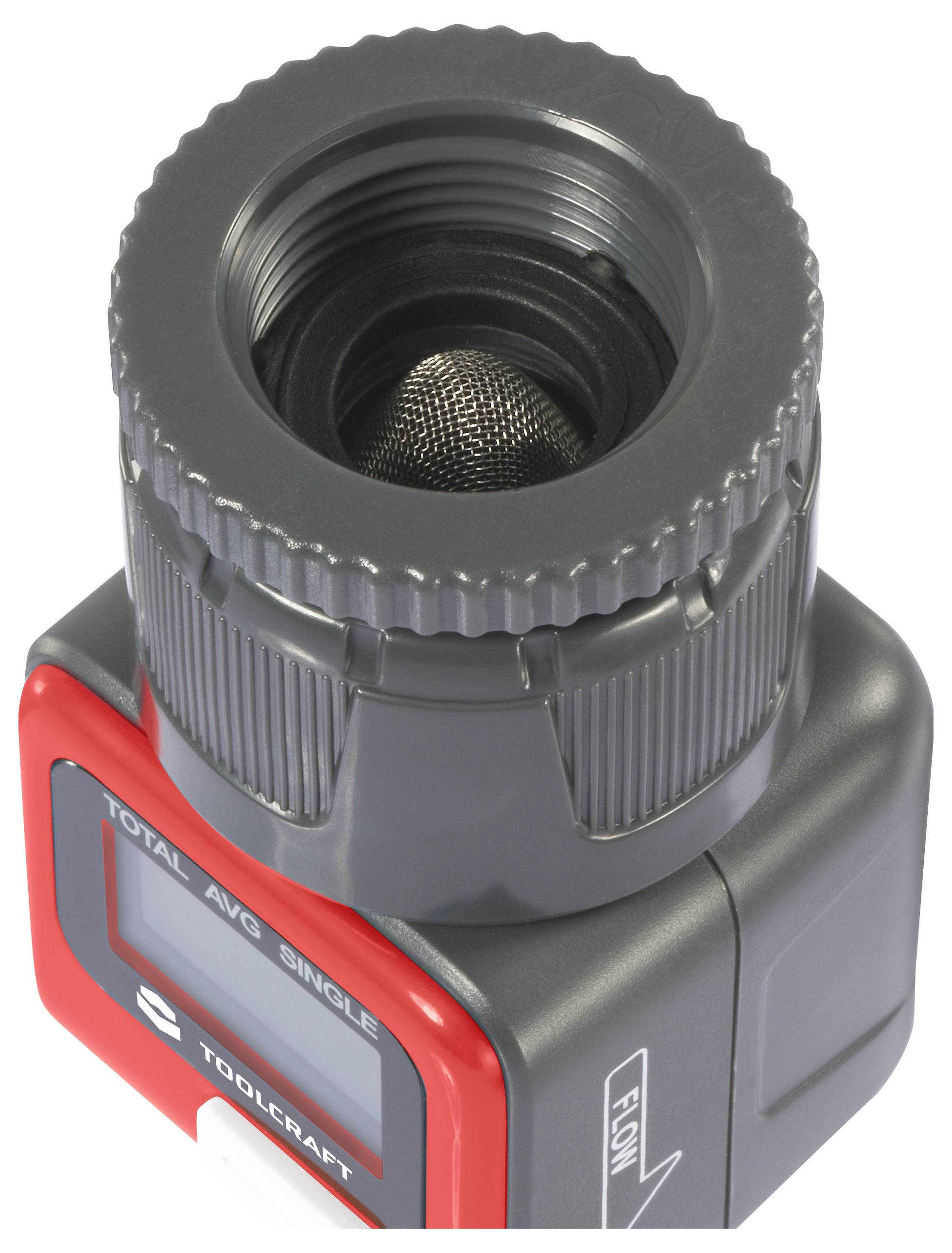 Digitaler Wasserzähler von Toolcraft mit LCD-Anzeige zur Messung des Wasserdurchflusses.