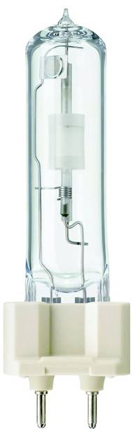 Eine Halogenlampe mit zwei Sockelstiften, typisch für Beleuchtungszwecke in Projektionen oder speziellen Anwendungen.