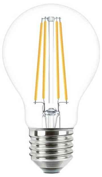 Glühbirne mit sichtbaren orangen Filamenten und Metallfassung, zeigt ein modernes Design.