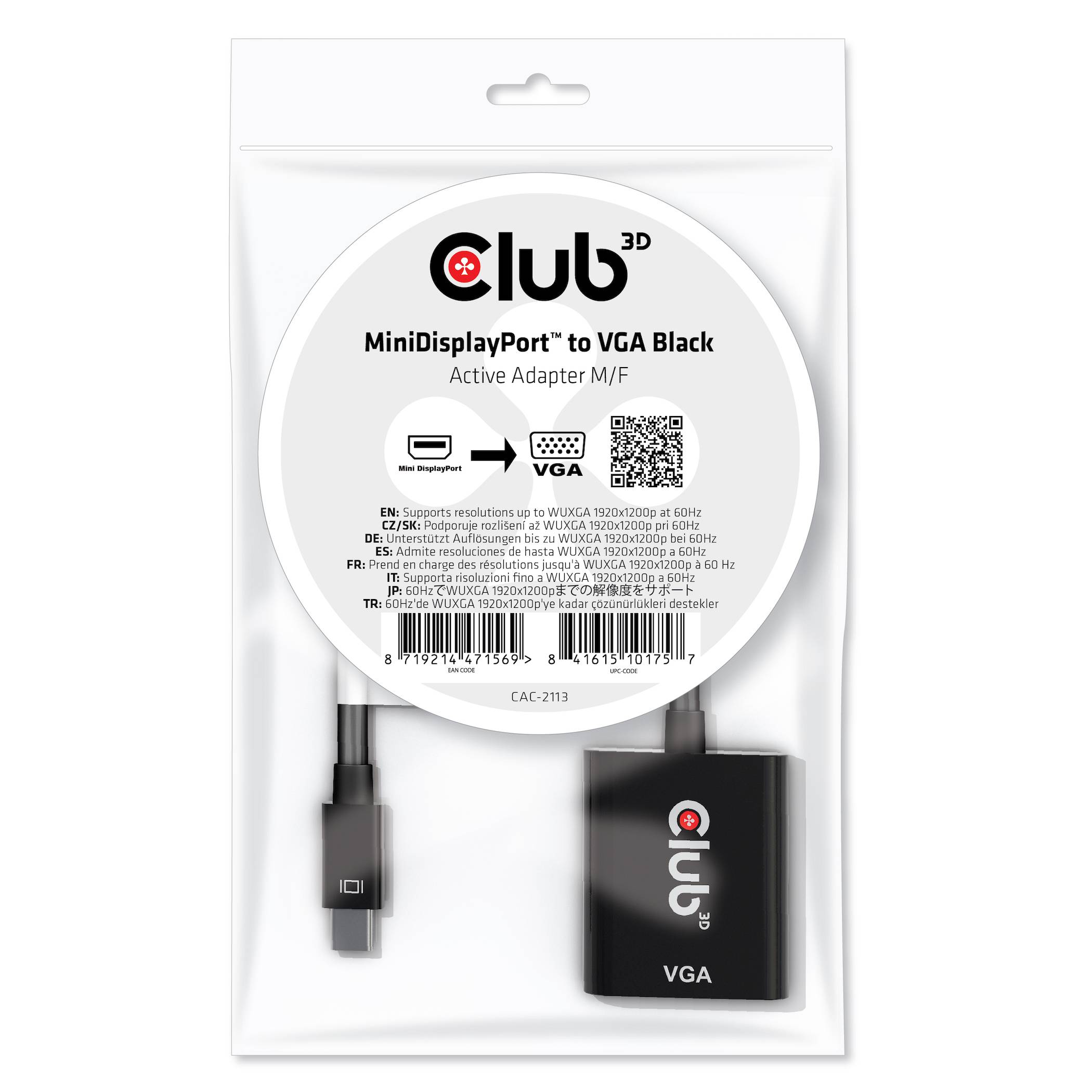 Club3D CAC-2113 VGA Adapter [1x Mini-DisplayPort Stecker - 1x VGA-Buchse] Schwarz 0.228m