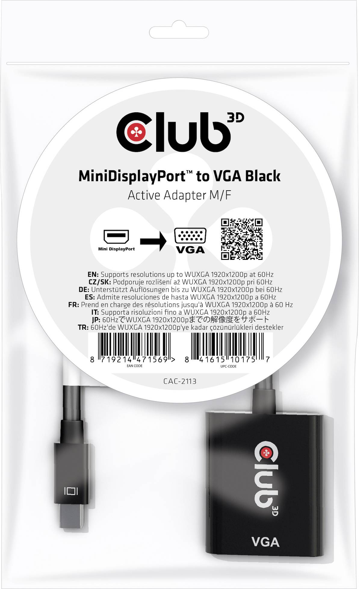 Club3D CAC-2113 VGA Adapter [1x Mini-DisplayPort Stecker - 1x VGA-Buchse] Schwarz 0.228m