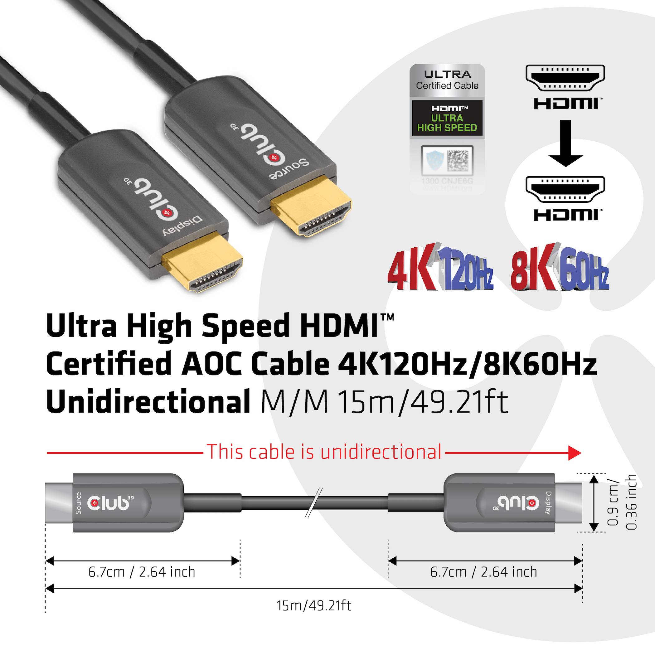 Club3D HDMI Anschlusskabel 15m Schwarz CAC-1377 HDMI-Kabel