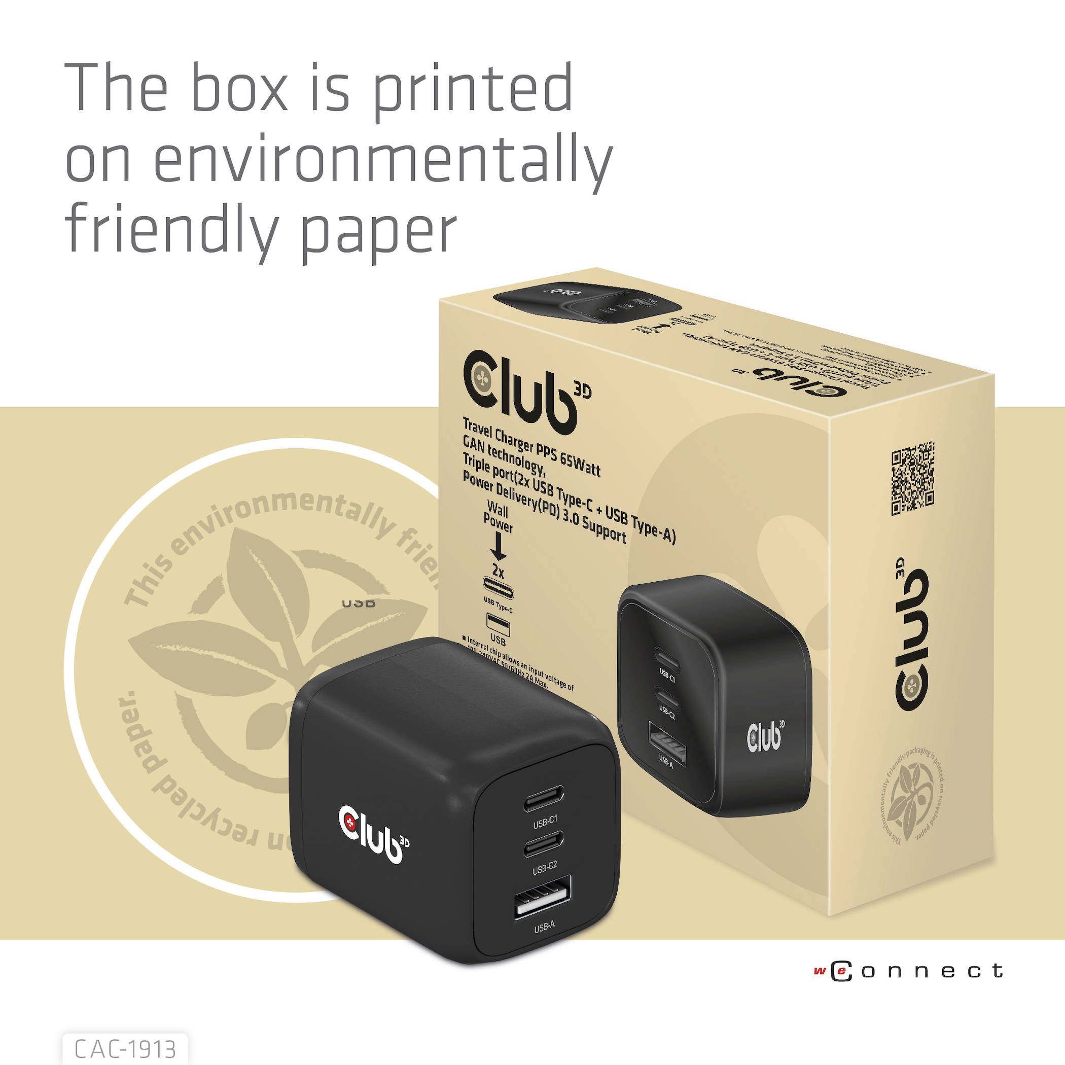 Club3D CAC-1913EU USB Ladegerät 65W 1x USB-A, 2x USB-C® USB PD 3.0, USB PD Schwarz