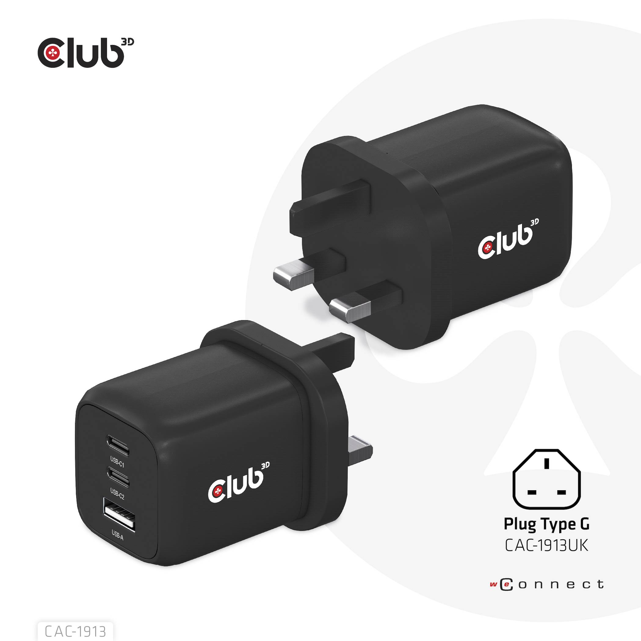 Club3D CAC-1913EU USB Ladegerät 65W 1x USB-A, 2x USB-C® USB PD 3.0, USB PD Schwarz