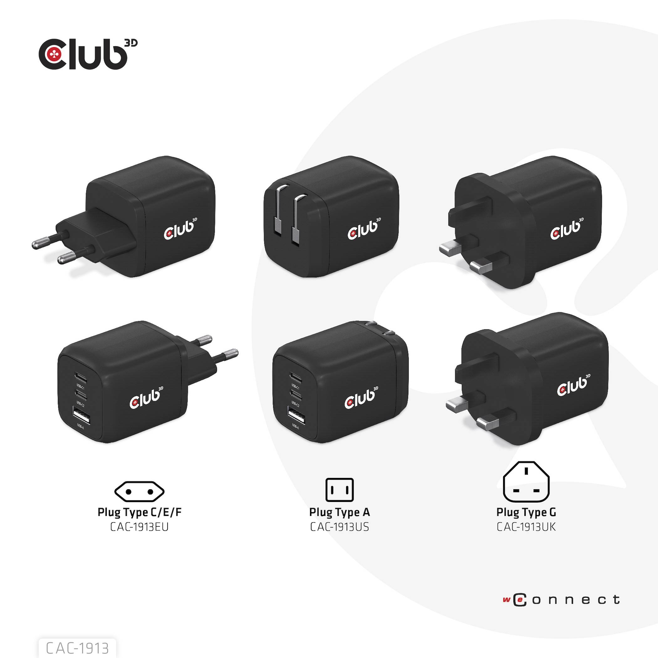 Club3D CAC-1913EU USB Ladegerät 65W 1x USB-A, 2x USB-C® USB PD 3.0, USB PD Schwarz