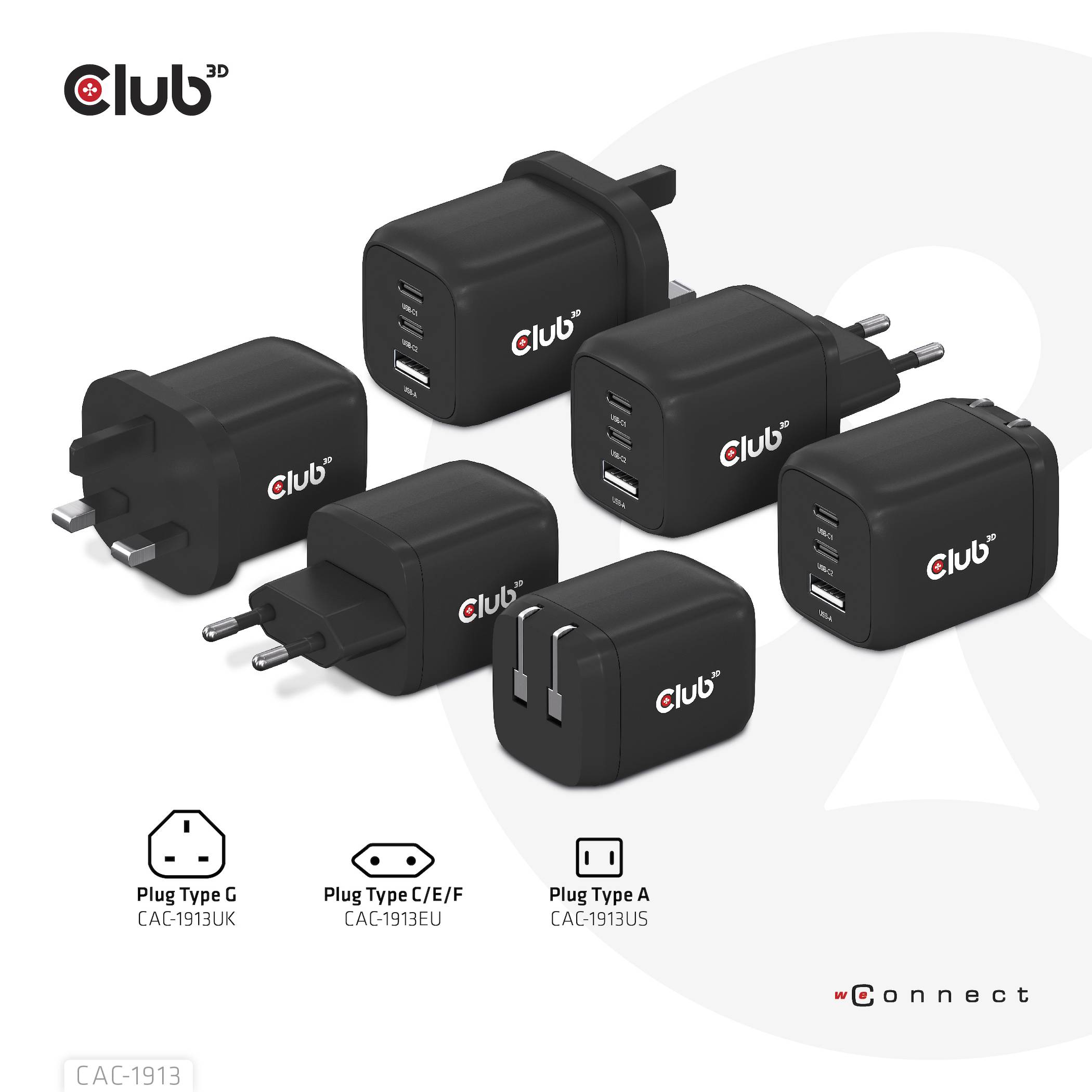 Club3D CAC-1913EU USB Ladegerät 65W 1x USB-A, 2x USB-C® USB PD 3.0, USB PD Schwarz