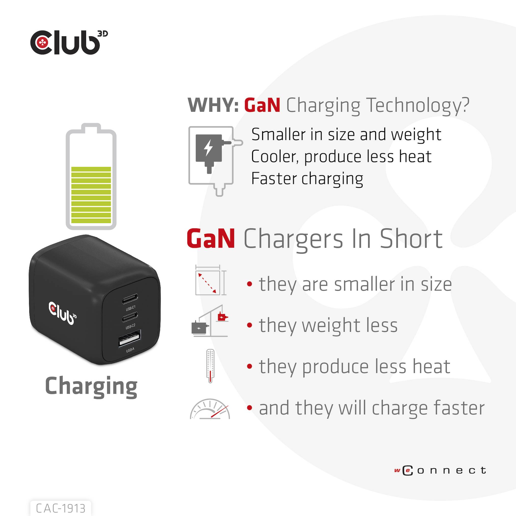 Club3D CAC-1913EU USB Ladegerät 65W 1x USB-A, 2x USB-C® USB PD 3.0, USB PD Schwarz