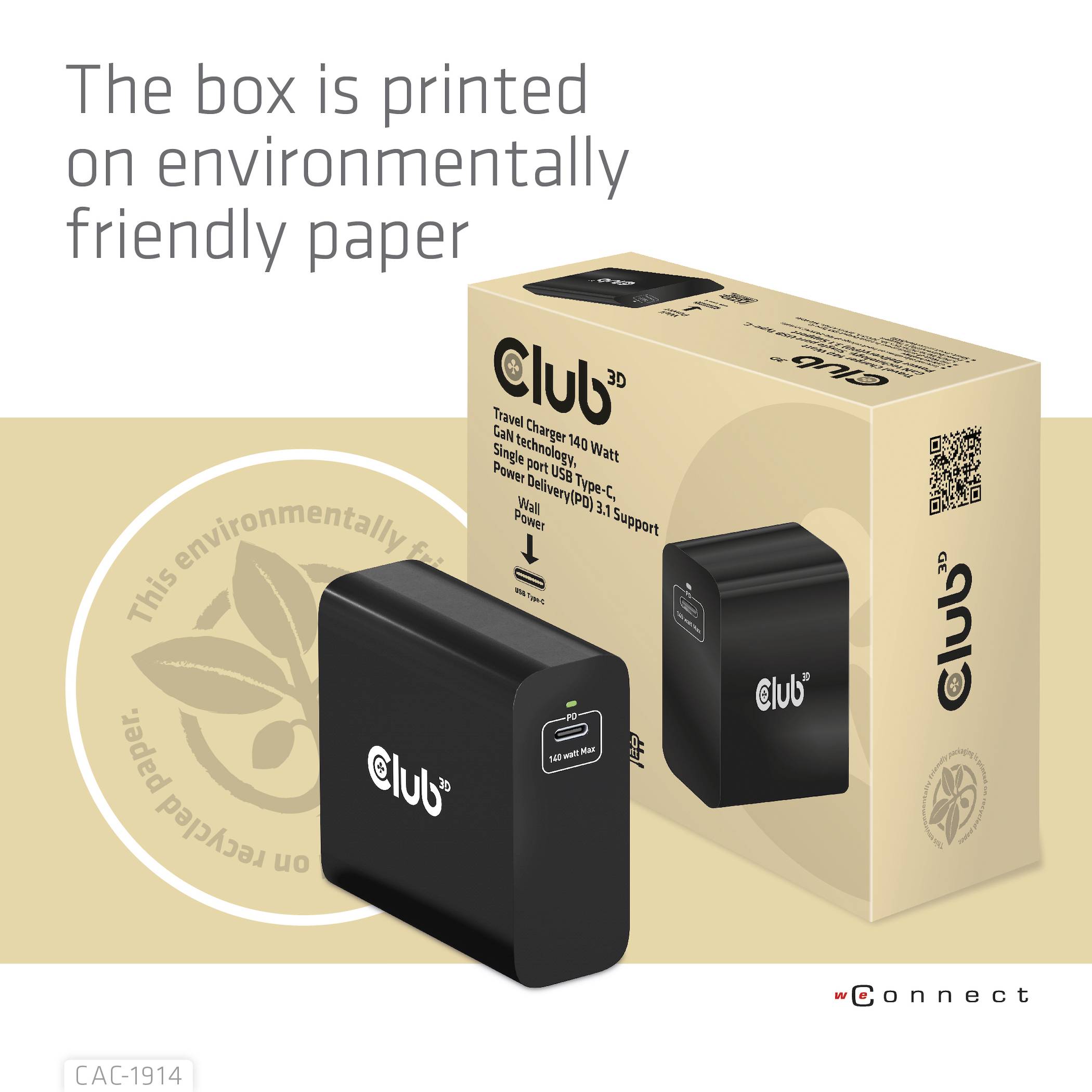 Club3D CAC-1914EU USB Ladegerät 140W 1x USB-C® USB PD 3.1, USB PD Schwarz GaN