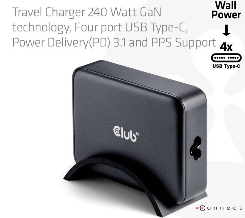 Club3D CAC-1918 USB Ladegerät 240W 4x USB-C® USB PD Schwarz