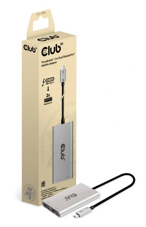 Club3D Thunderbolt™ 3 Adapter [1x Thunderbolt™ 3 Stecker (USB-C®) - 2x DisplayPort Buchse] CSV-1586 0.22m