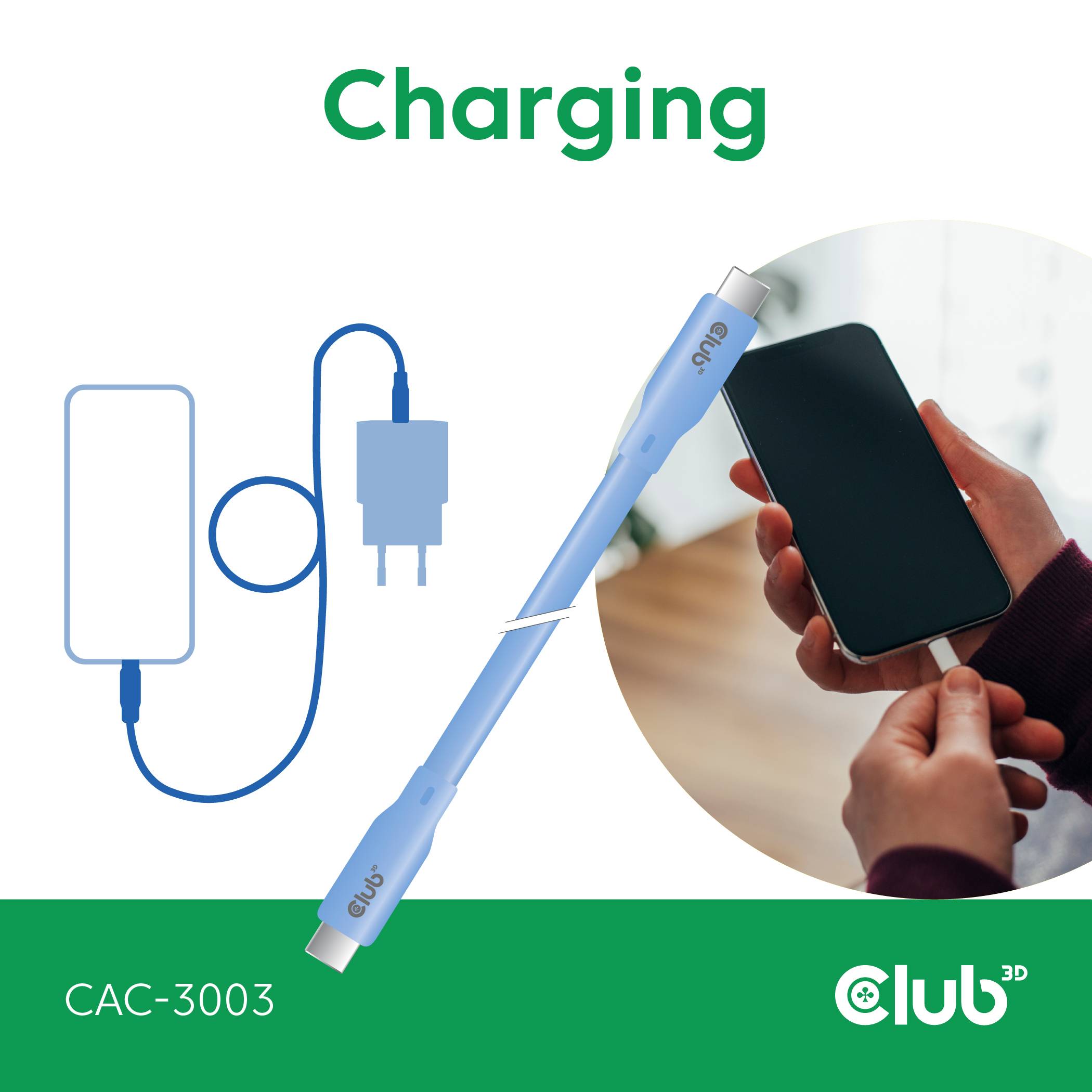 Club3D USB-C® Kabel USB-C® Stecker 2.00m Blau CAC-3003