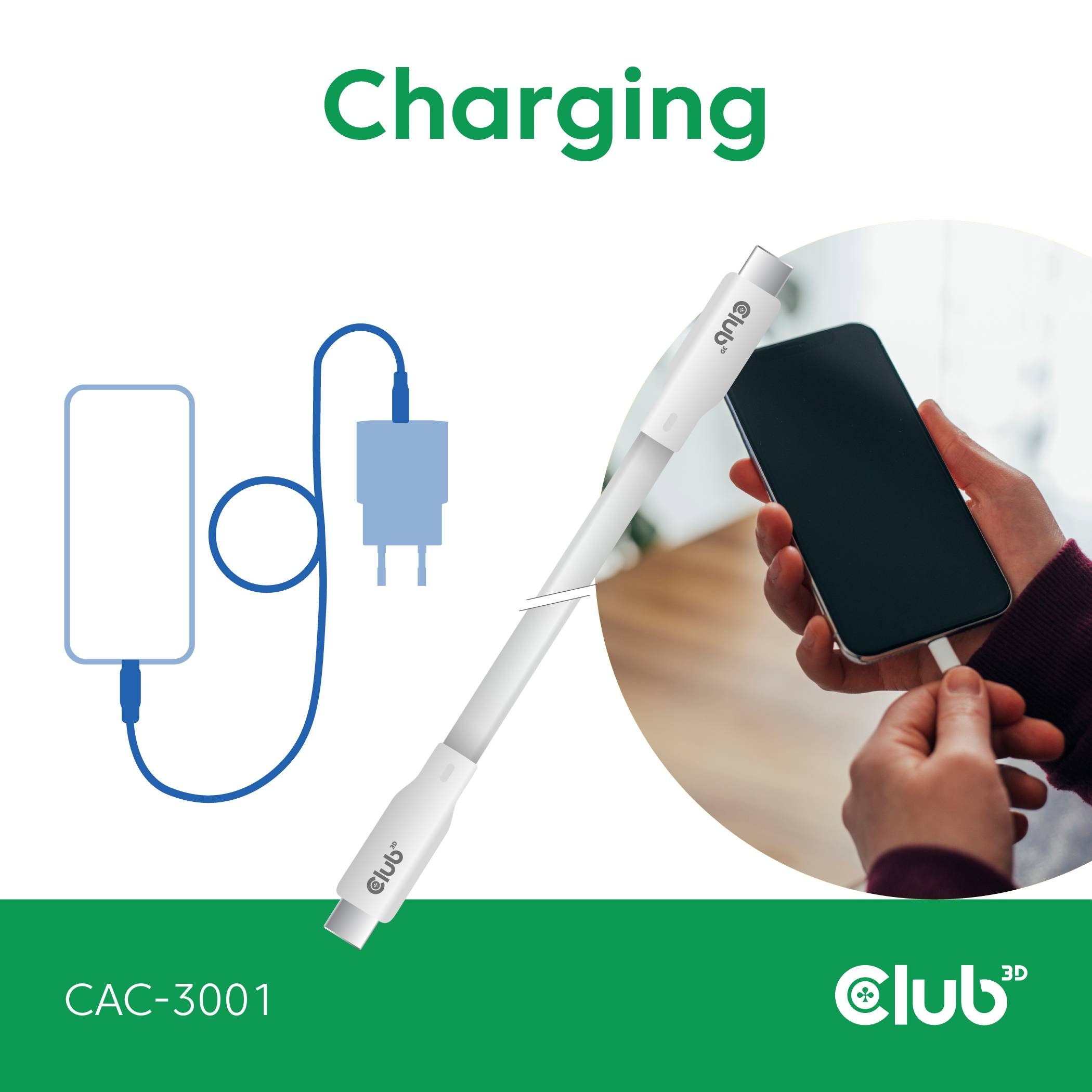 Club3D USB-C® Kabel USB-C® Stecker 2.00m Weiß CAC-3001