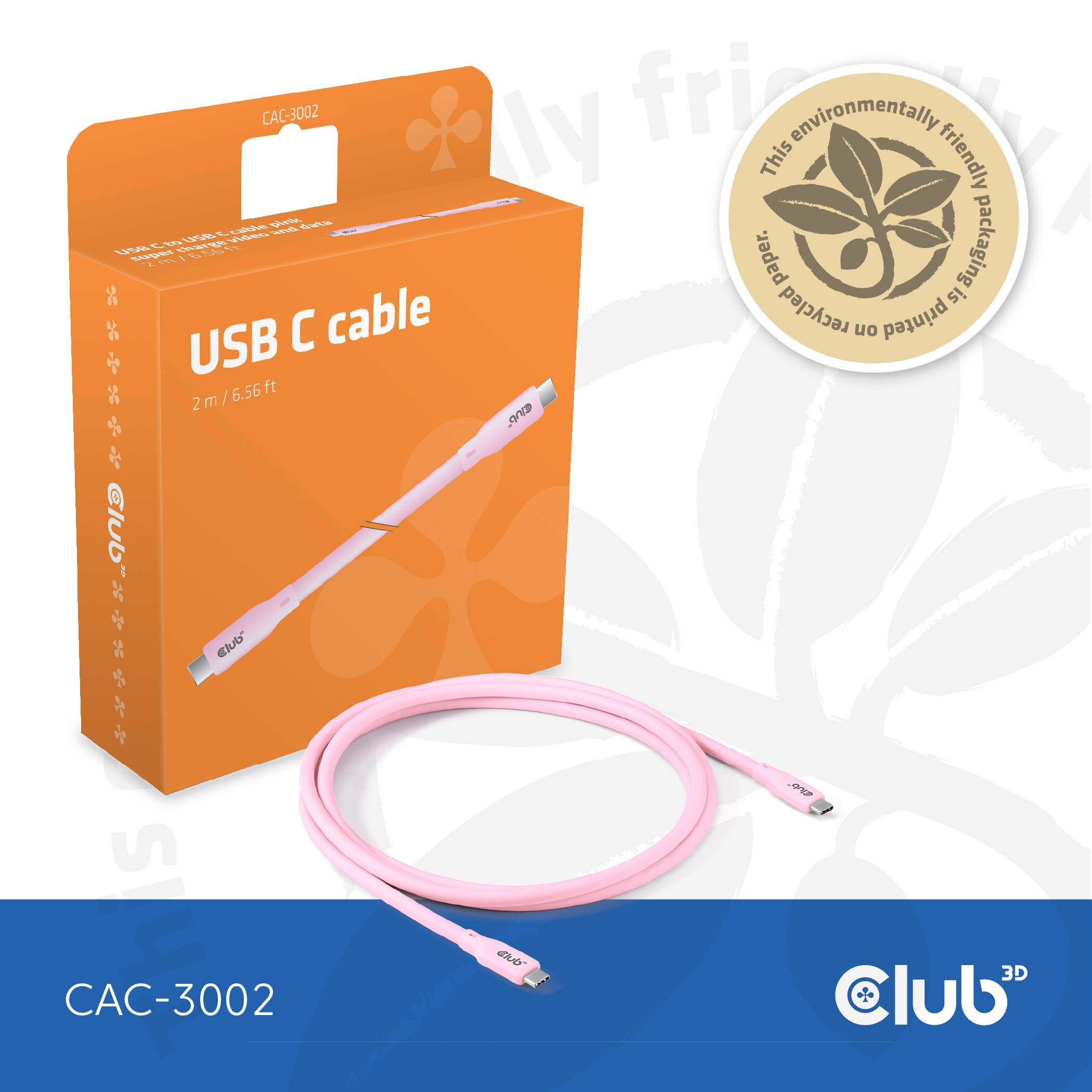 Club3D USB-C® Kabel USB-C® Stecker 2.00m Pink CAC-3002