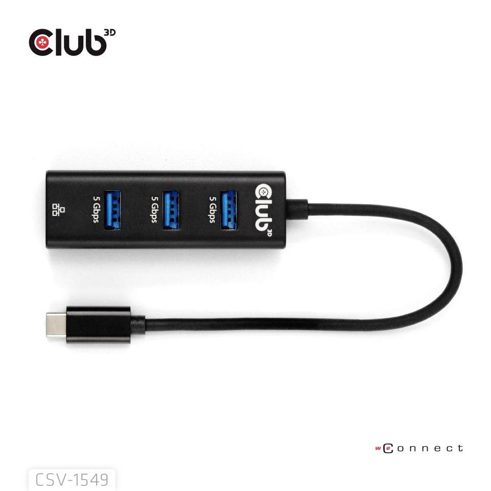 Club3D USB-C® Adapter [1x USB-C® Stecker - 4x USB 3.2 Gen 1 Buchse intern 19pol. (USB 3.0), RJ45-Buchse] CSV-1549 0.17m