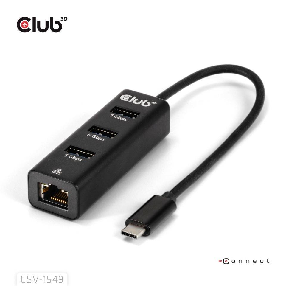 Club3D USB-C® Adapter [1x USB-C® Stecker - 4x USB 3.2 Gen 1 Buchse intern 19pol. (USB 3.0), RJ45-Buchse] CSV-1549 0.17m