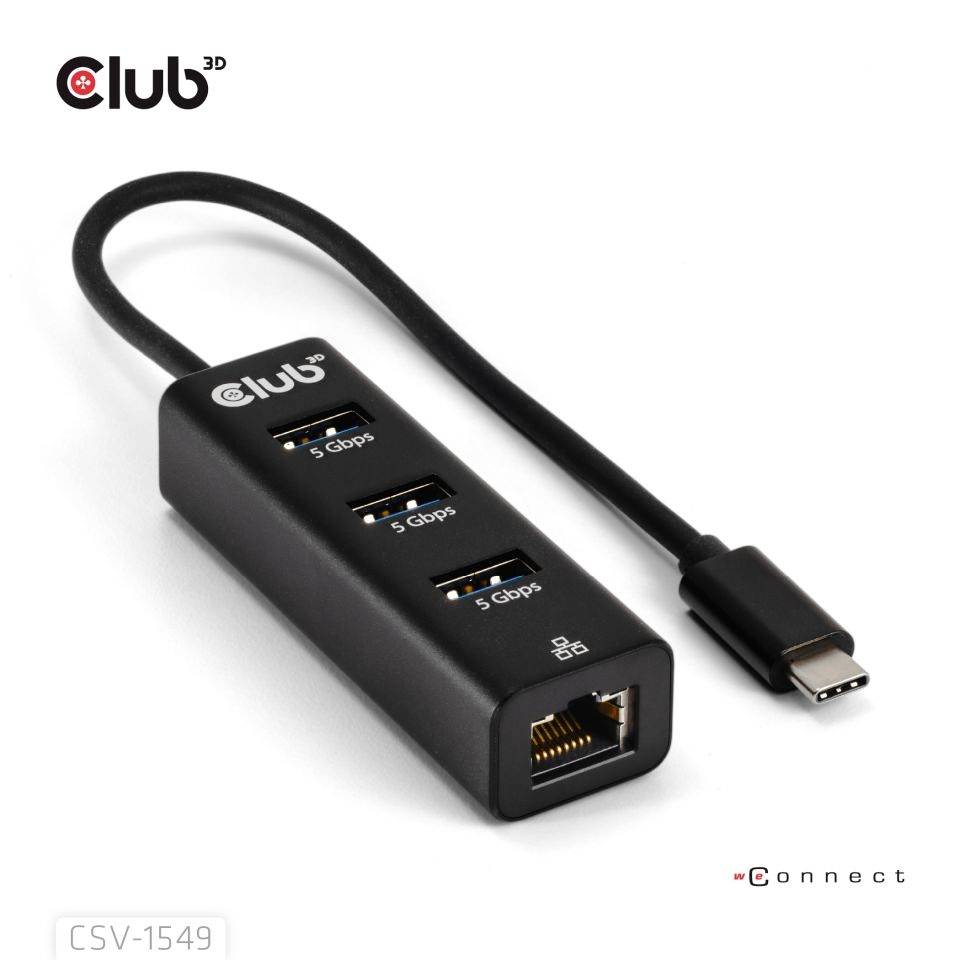 Club3D USB-C® Adapter [1x USB-C® Stecker - 4x USB 3.2 Gen 1 Buchse intern 19pol. (USB 3.0), RJ45-Buchse] CSV-1549 0.17m