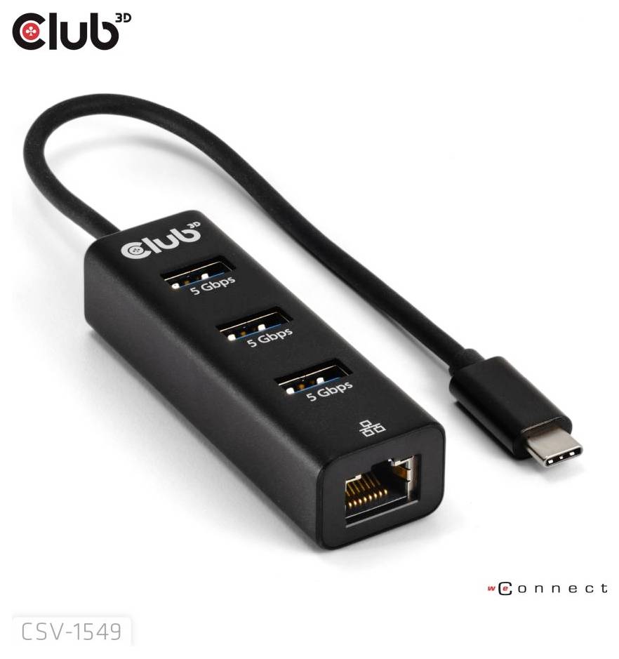 Club3D USB-C® Adapter [1x USB-C® Stecker - 4x USB 3.2 Gen 1 Buchse intern 19pol. (USB 3.0), RJ45-Buchse] CSV-1549 0.17m