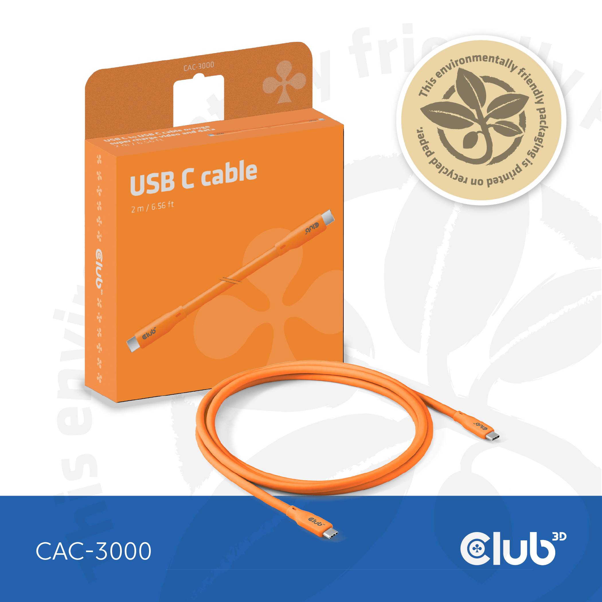 Club3D USB-C® Kabel USB-C® Stecker 2.00m Orange CAC-3000
