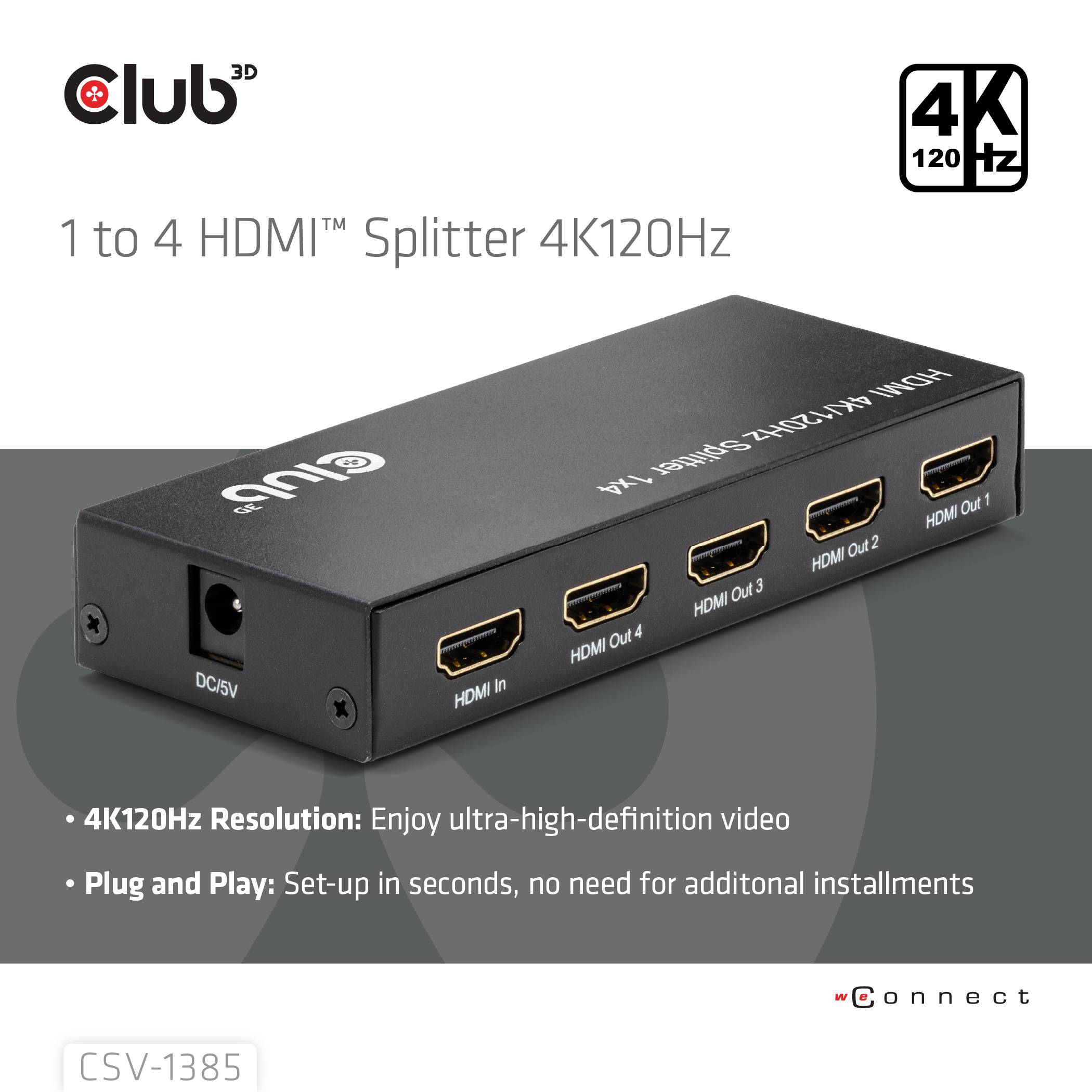 Club3D CSV-1385 HDMI Adapter [1x HDMI-Buchse - 4x HDMI-Buchse] Schwarz