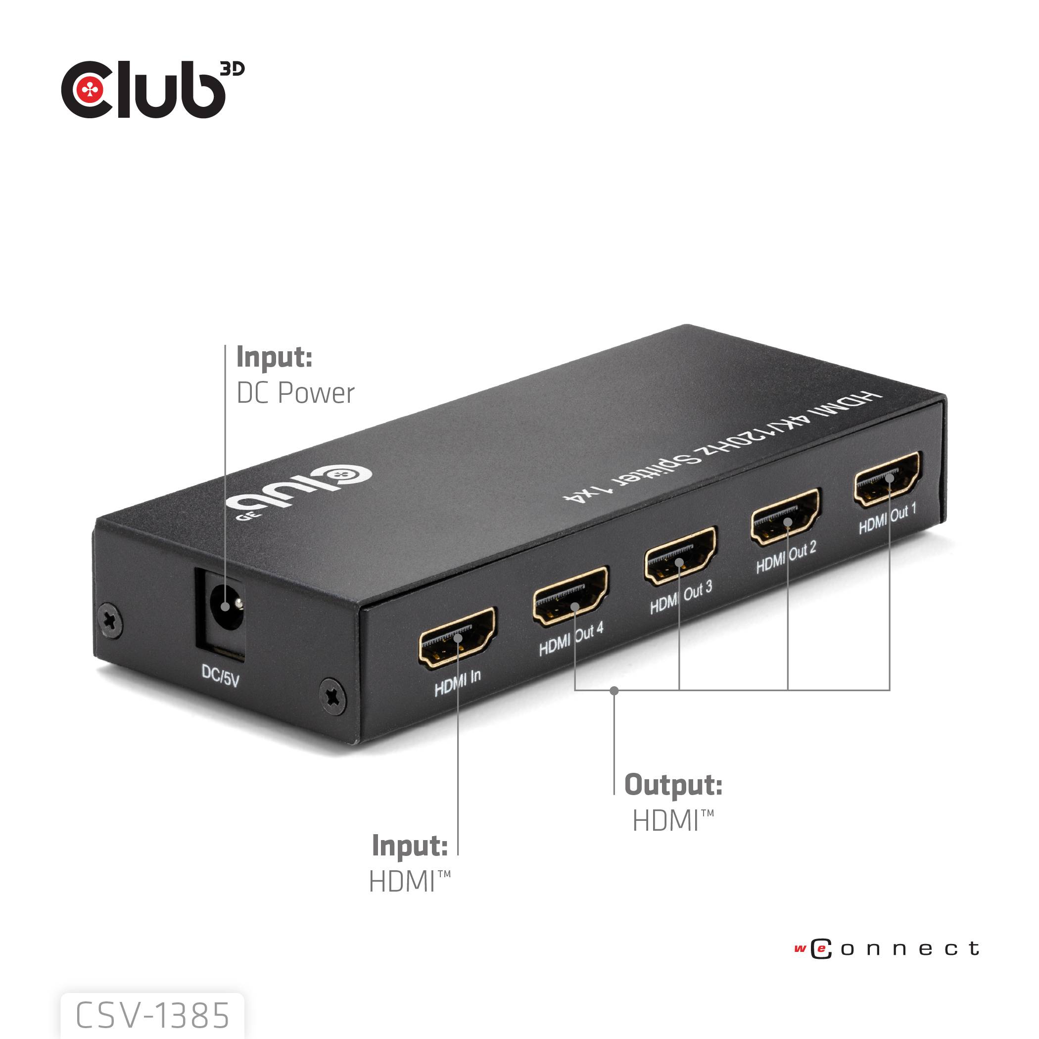 Club3D CSV-1385 HDMI Adapter [1x HDMI-Buchse - 4x HDMI-Buchse] Schwarz