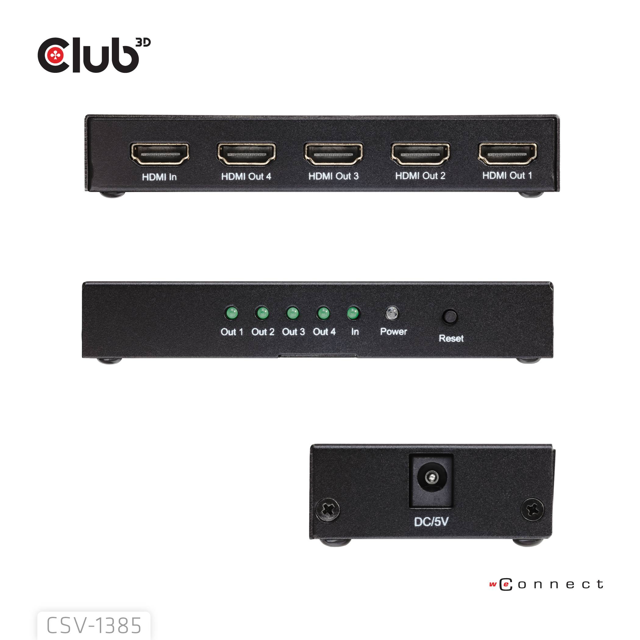 Club3D CSV-1385 HDMI Adapter [1x HDMI-Buchse - 4x HDMI-Buchse] Schwarz