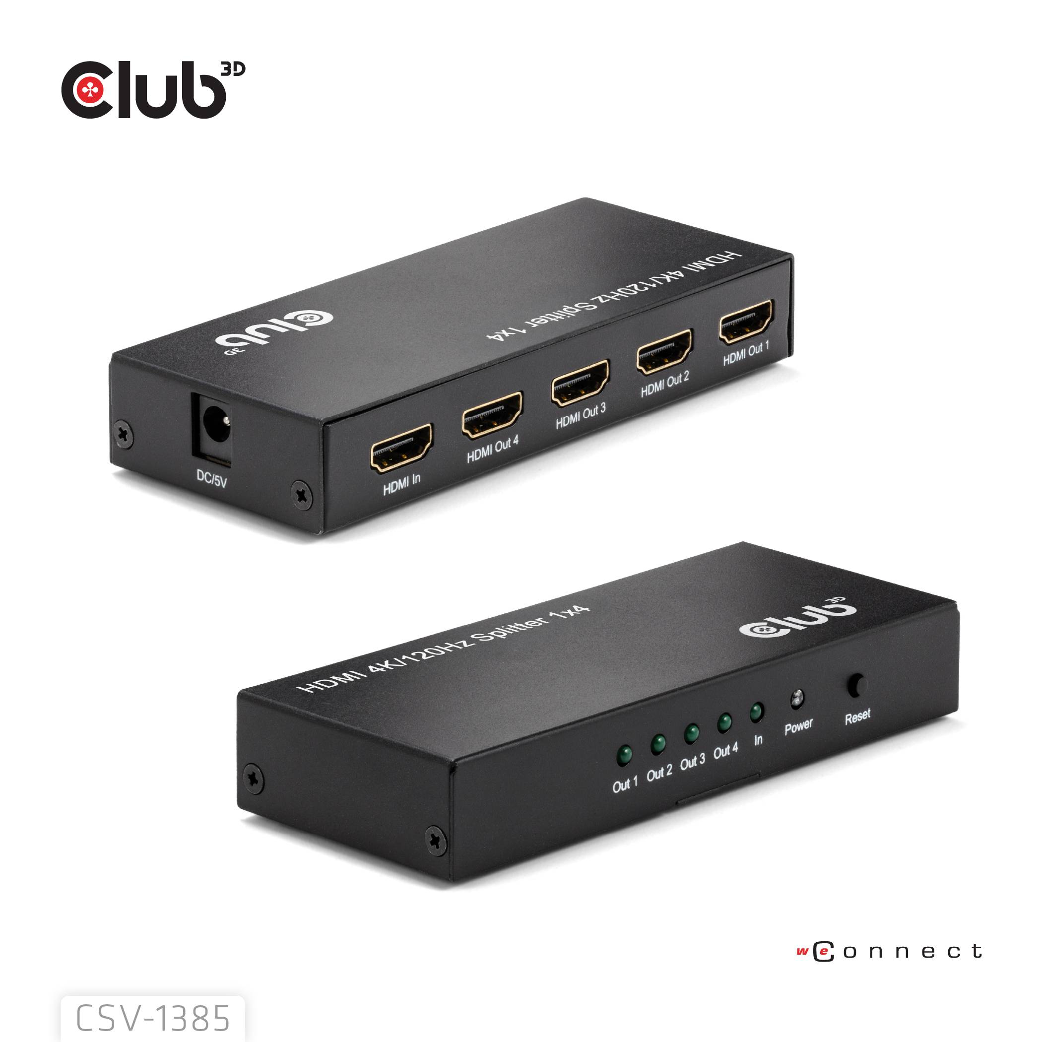 Club3D CSV-1385 HDMI Adapter [1x HDMI-Buchse - 4x HDMI-Buchse] Schwarz