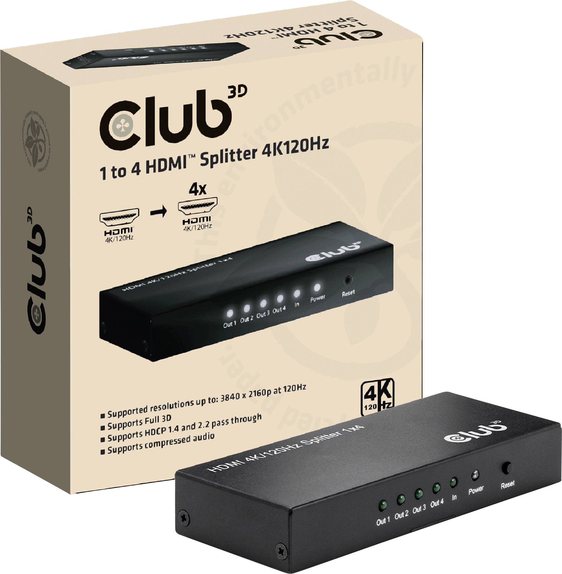 Club3D CSV-1385 HDMI Adapter [1x HDMI-Buchse - 4x HDMI-Buchse] Schwarz