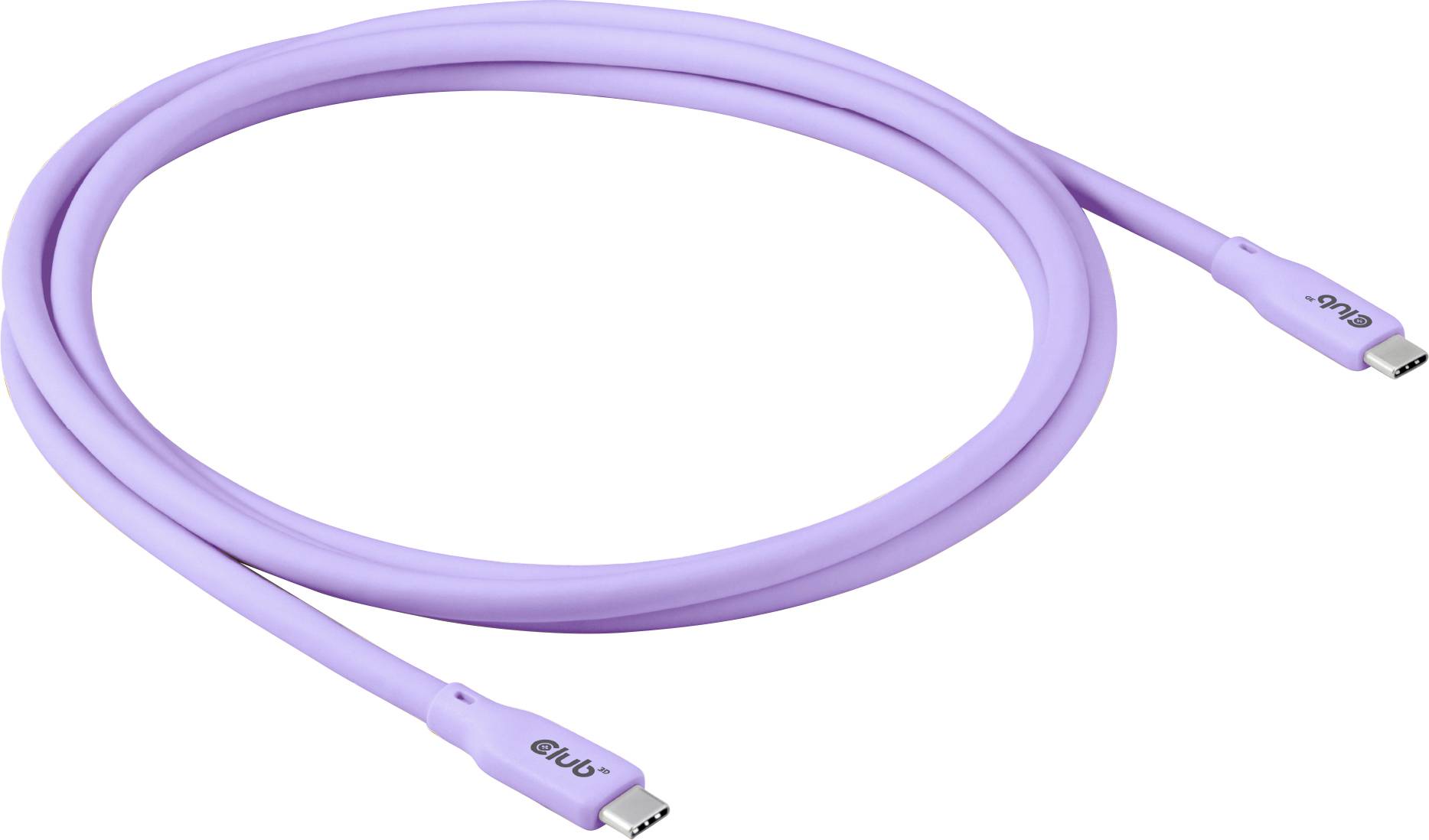 Lila USB-C-Kabel mit beidseitigen Steckverbindern für Datentransfer und Laden.