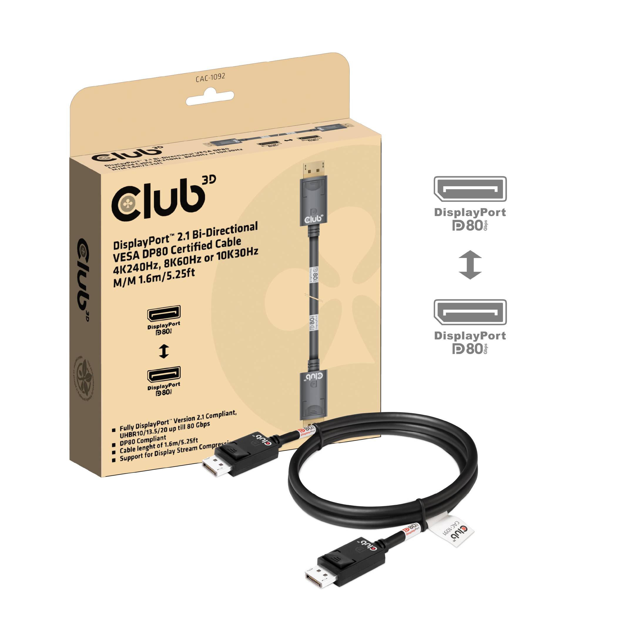 Club3D DisplayPort Anschlusskabel 1.6m Schwarz CAC-1092 DisplayPort-Kabel