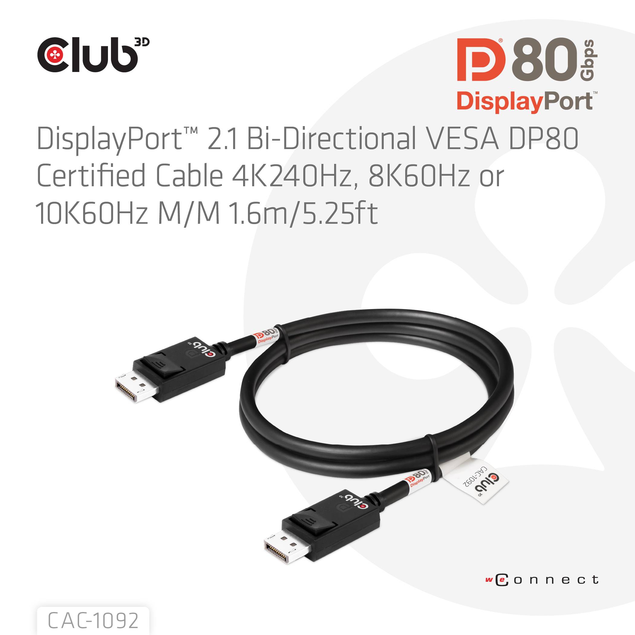 Club3D DisplayPort Anschlusskabel 1.6m Schwarz CAC-1092 DisplayPort-Kabel