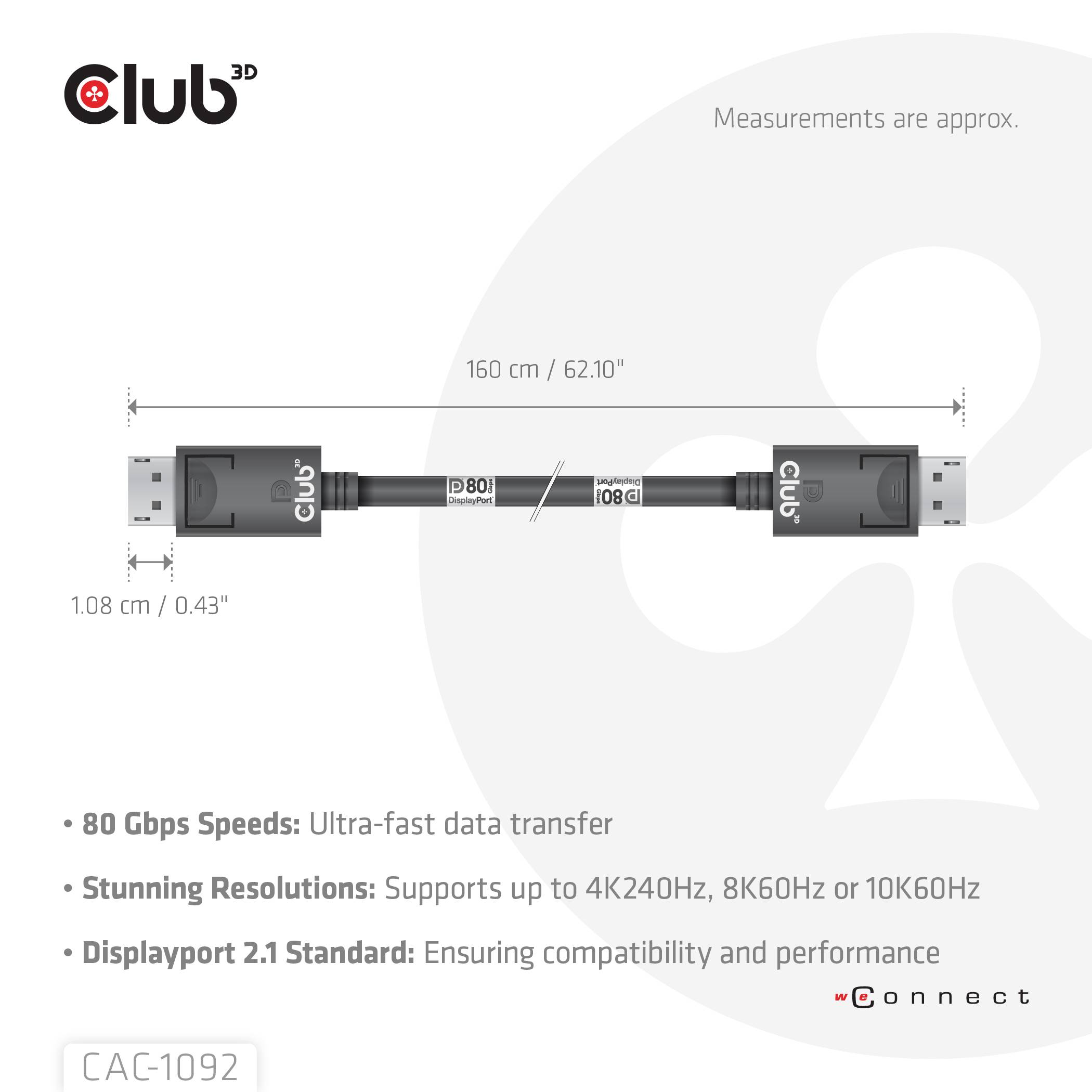 Club3D DisplayPort Anschlusskabel 1.6m Schwarz CAC-1092 DisplayPort-Kabel