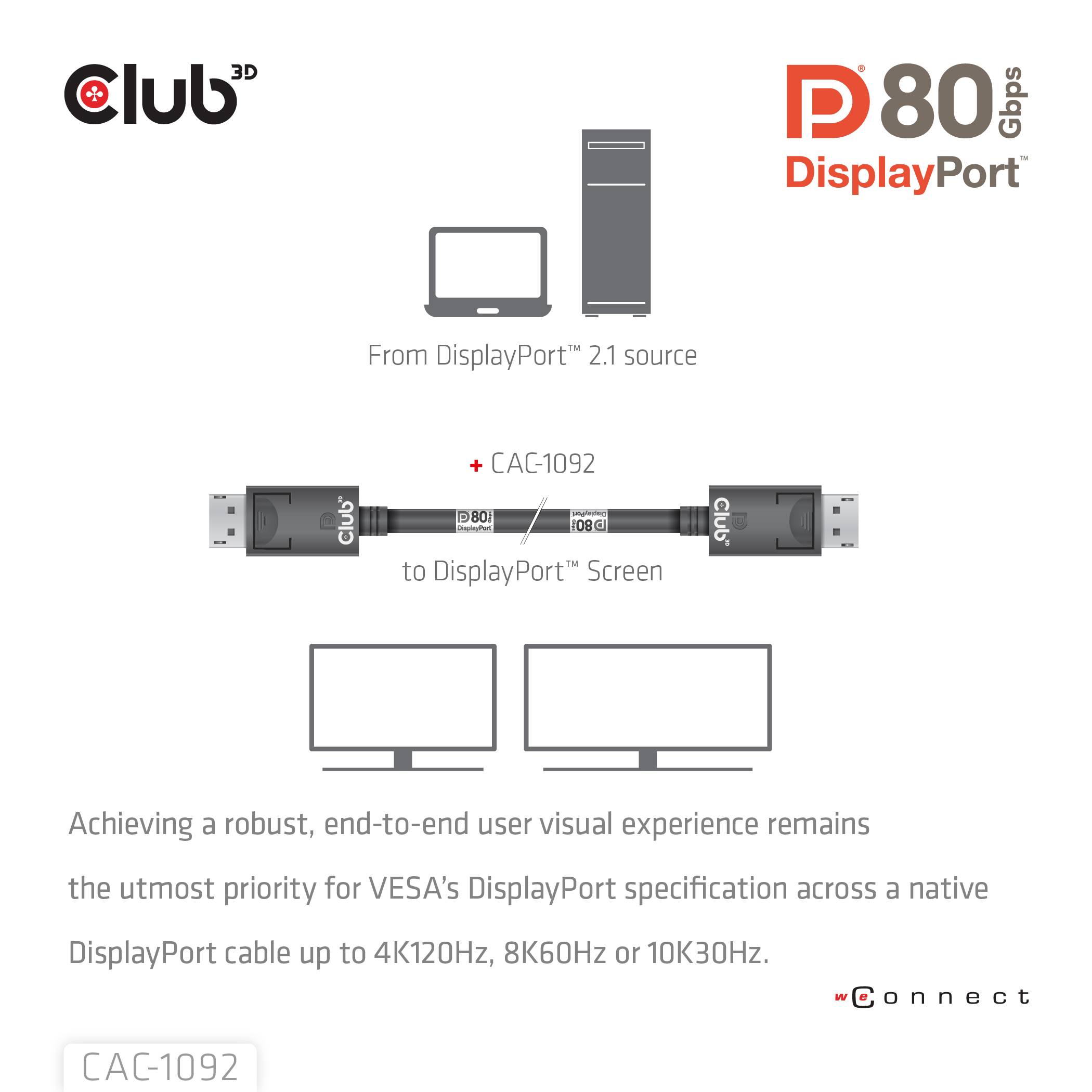 Club3D DisplayPort Anschlusskabel 1.6m Schwarz CAC-1092 DisplayPort-Kabel