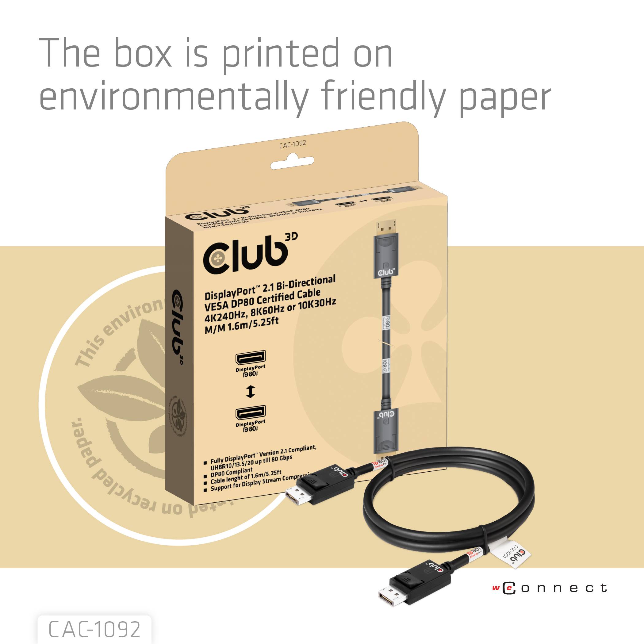 Club3D DisplayPort Anschlusskabel 1.6m Schwarz CAC-1092 DisplayPort-Kabel