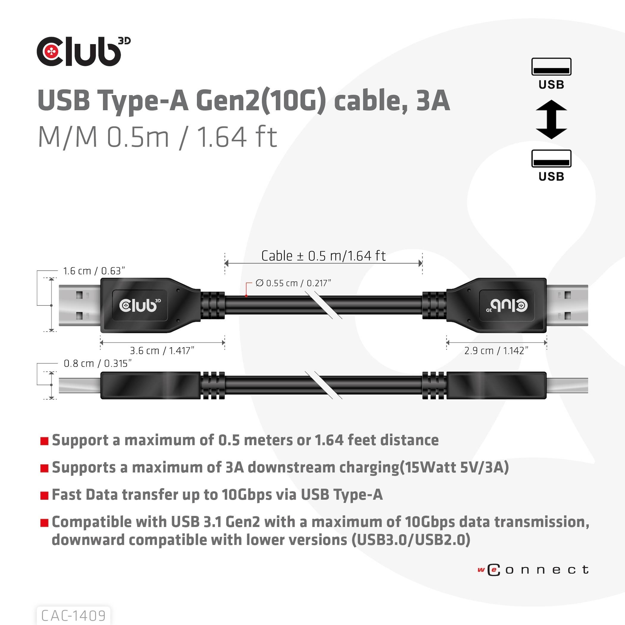 Club3D USB-Kabel 0.50m Schwarz CAC-1409
