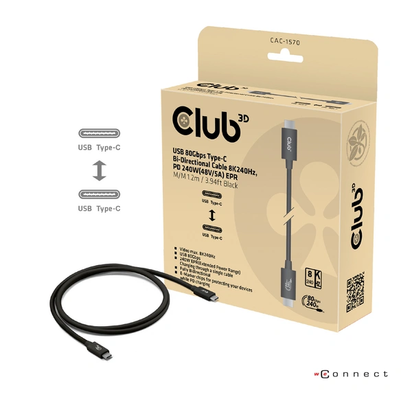 Club3D USB-C® Kabel USB4® USB-C® Stecker 1.20m Schwarz CAC-1570 Club3D USB-C® Kabel USB4® USB-C® Stecker 1.20m Schwarz CAC-1570