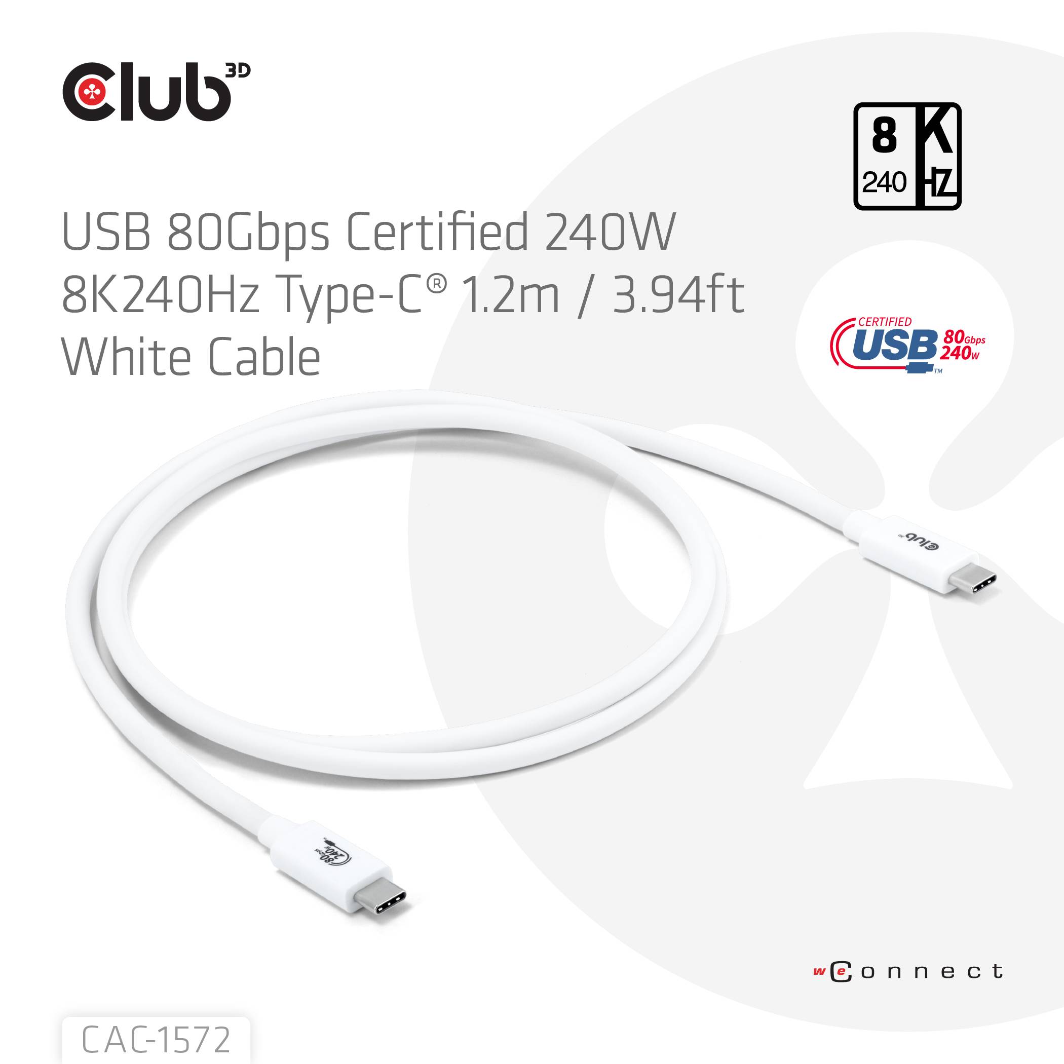 Club3D USB-C® Kabel USB4® USB-C® Stecker 1.20m Weiß CAC-1572