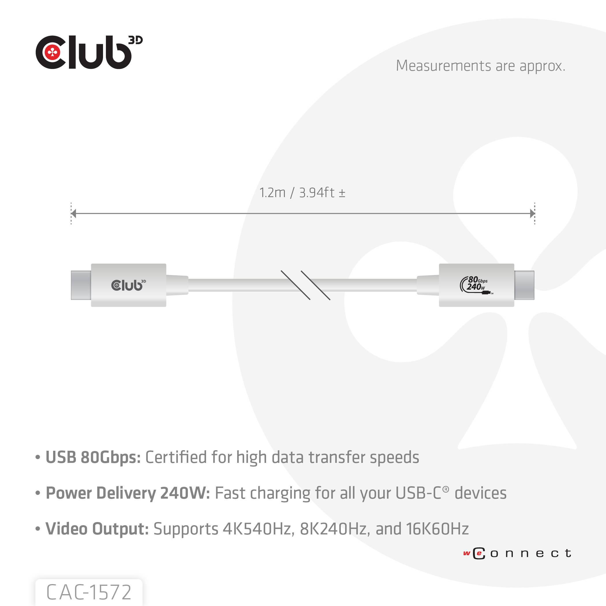 Club3D USB-C® Kabel USB4® USB-C® Stecker 1.20m Weiß CAC-1572