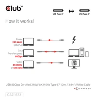 Club3D USB-C® Kabel USB4® USB-C® Stecker 1.20m Weiß CAC-1572 Club3D USB-C® Kabel USB4® USB-C® Stecker 1.20m Weiß CAC-1572