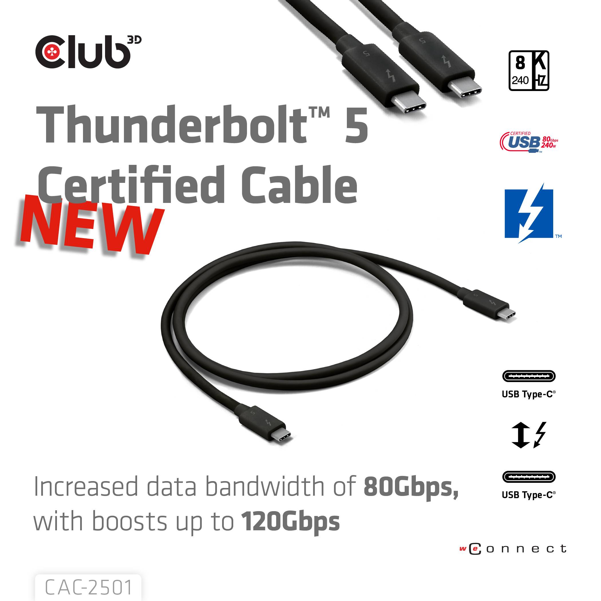 club3D Thunderbolt™-Kabel Thunderbolt™ (USB-C®) Stecker 1.00 m Schwarz CAC-2501