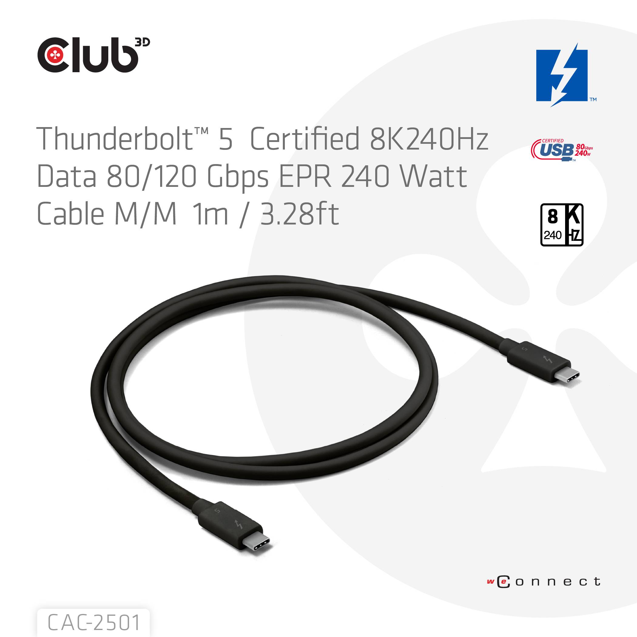 club3D Thunderbolt™-Kabel Thunderbolt™ (USB-C®) Stecker 1.00 m Schwarz CAC-2501