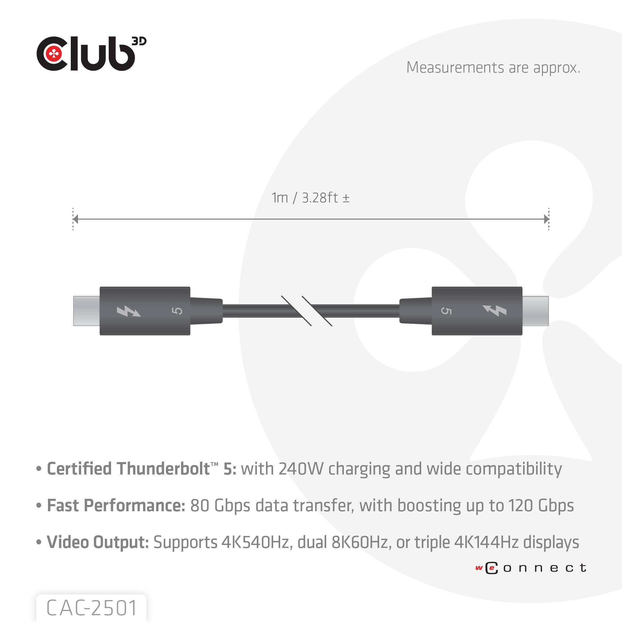 club3D Thunderbolt™-Kabel Thunderbolt™ (USB-C®) Stecker 1.00 m Schwarz CAC-2501